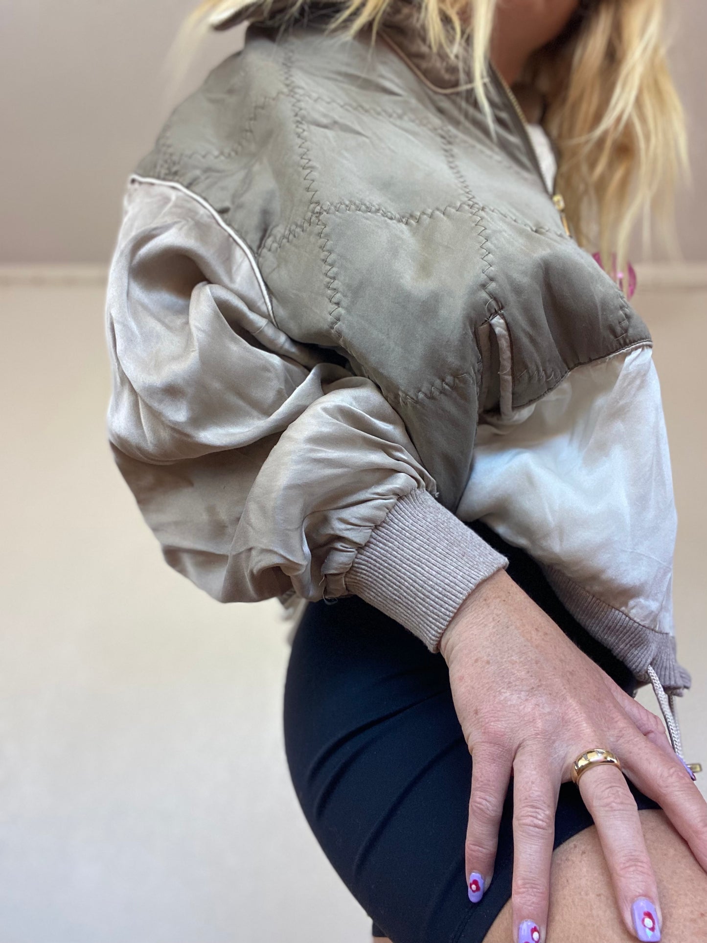 Vintage Neutral Silk Bomber Jacket (717)