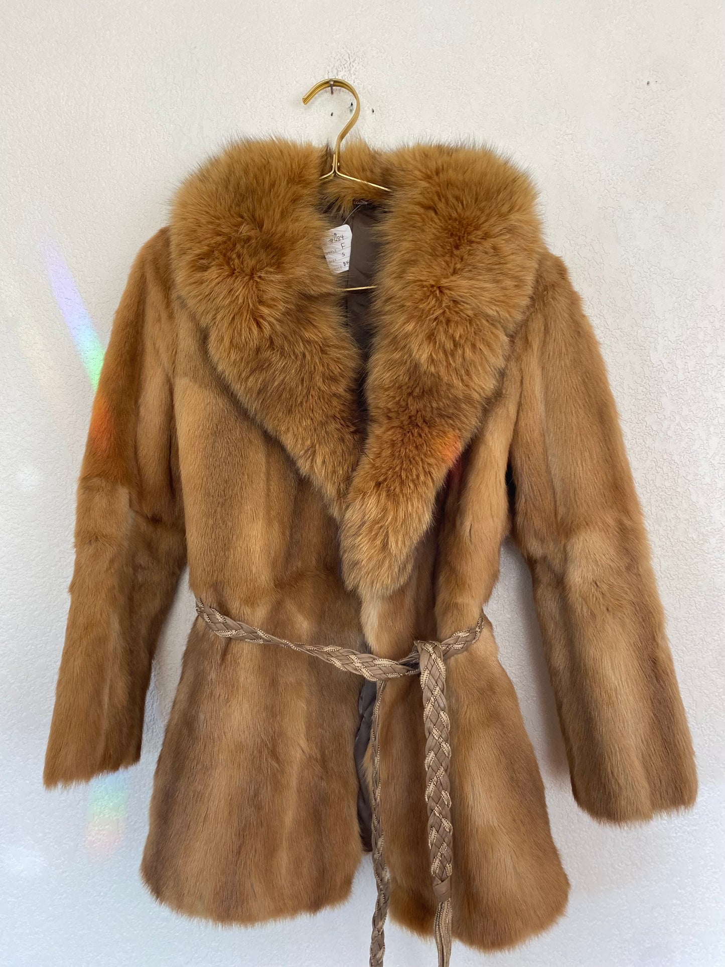 Vintage Red Fox Fur Coat with Braided Belt