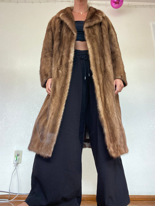 Vintage Two-Tone Brown Mink Fur Coat – Men’s Medium / Women’s Large