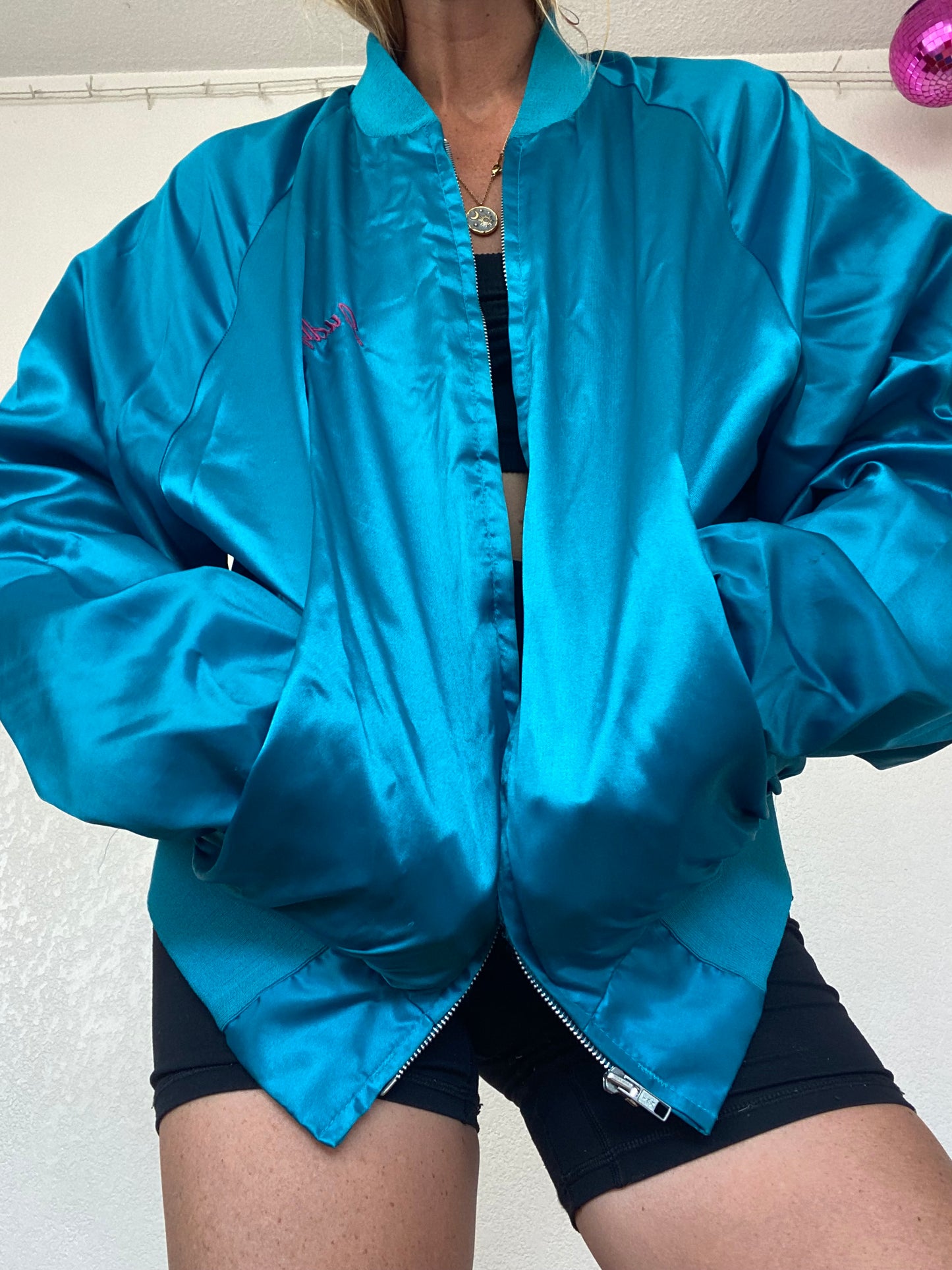 Vintage blue shiny bomber jacket