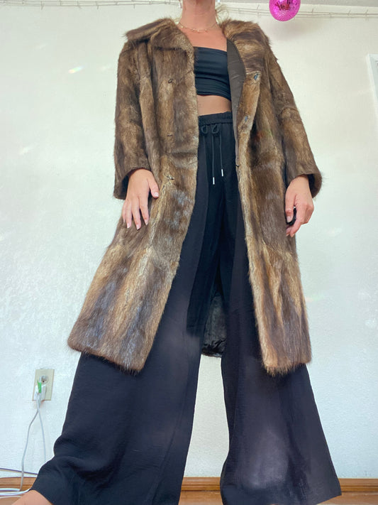 Vintage Longline Brown Mink Fur Coat