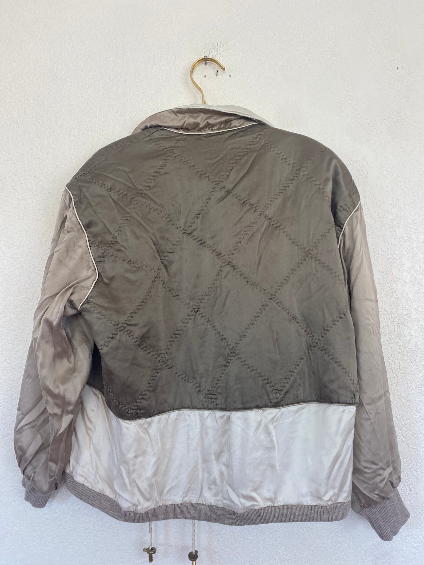 Vintage Neutral Silk Bomber Jacket (717)