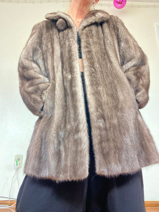 Vintage Grey Mink Fur Coat - Men’s Medium, Women’s Large