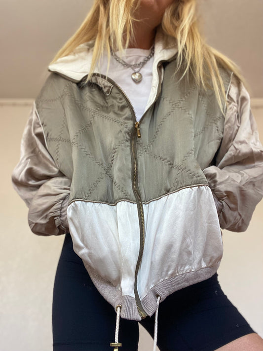 Vintage Neutral Silk Bomber Jacket (717)