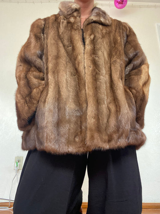 Vintage Brown Mink Fur Coat – Waist-Length – Men’s Medium / Women’s Large