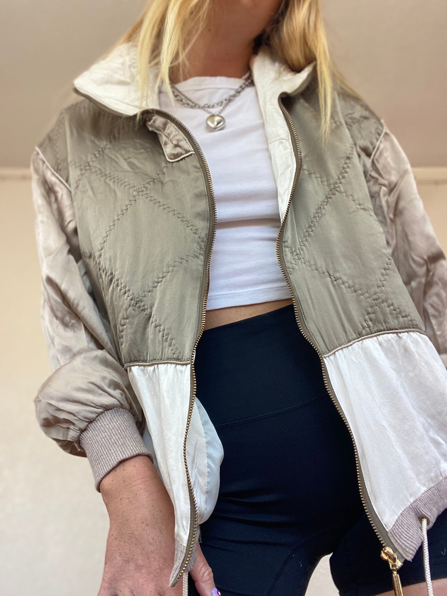 Vintage Neutral Silk Bomber Jacket (717)