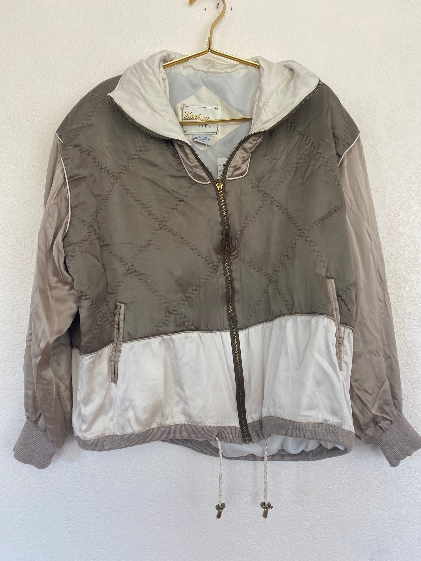 Vintage Neutral Silk Bomber Jacket (717)