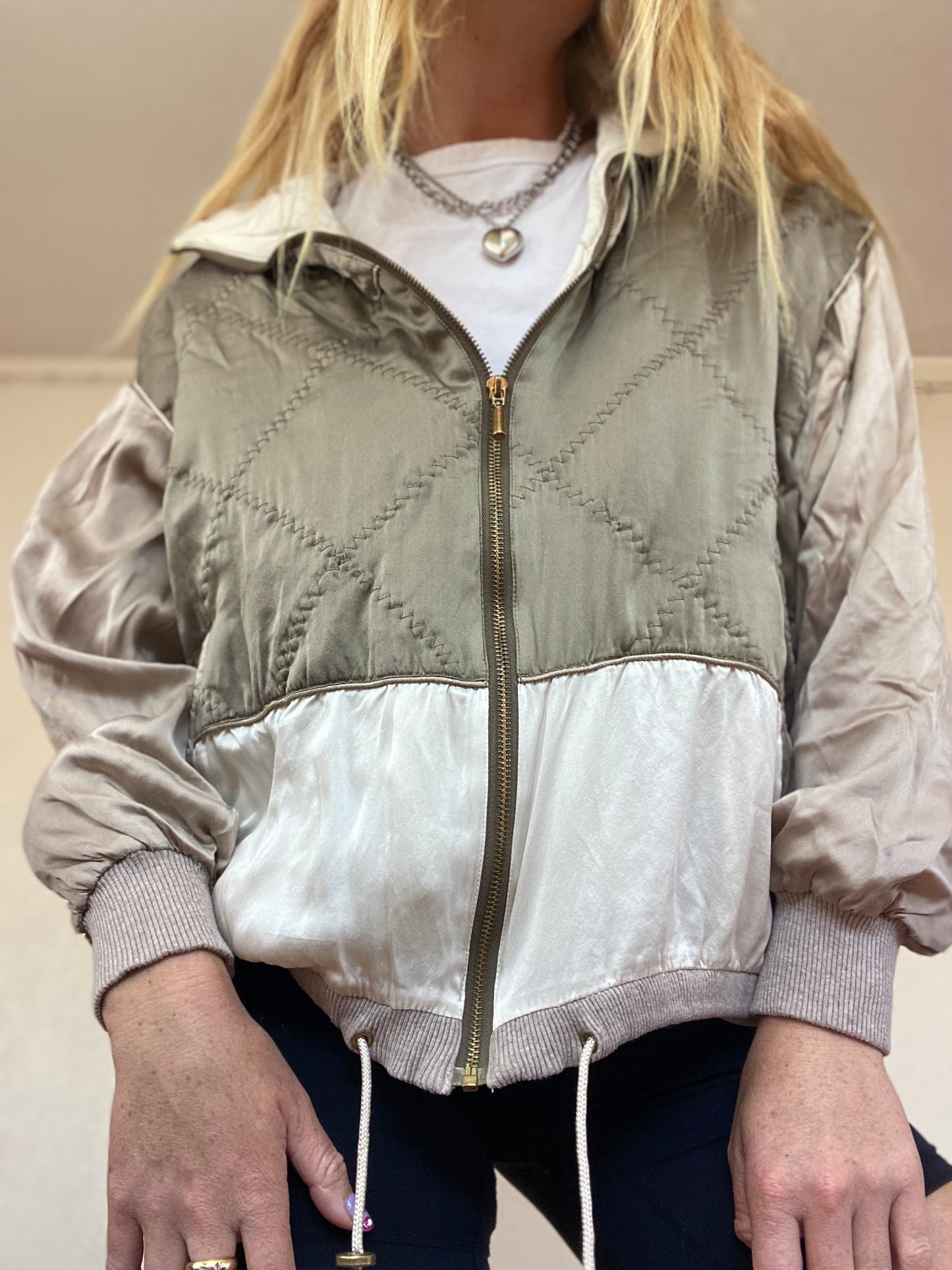 Vintage Neutral Silk Bomber Jacket (717)