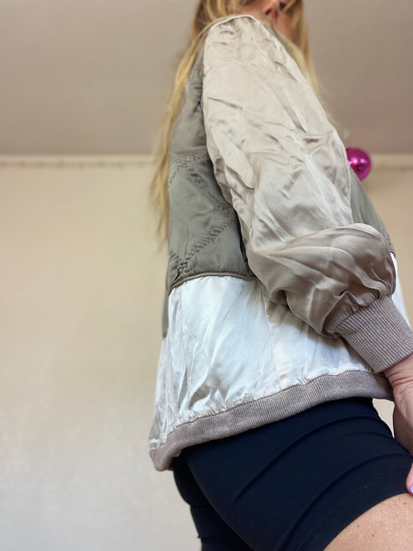 Vintage Neutral Silk Bomber Jacket (717)