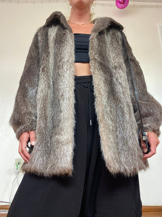 Vintage Grey Beaver Fur Coat