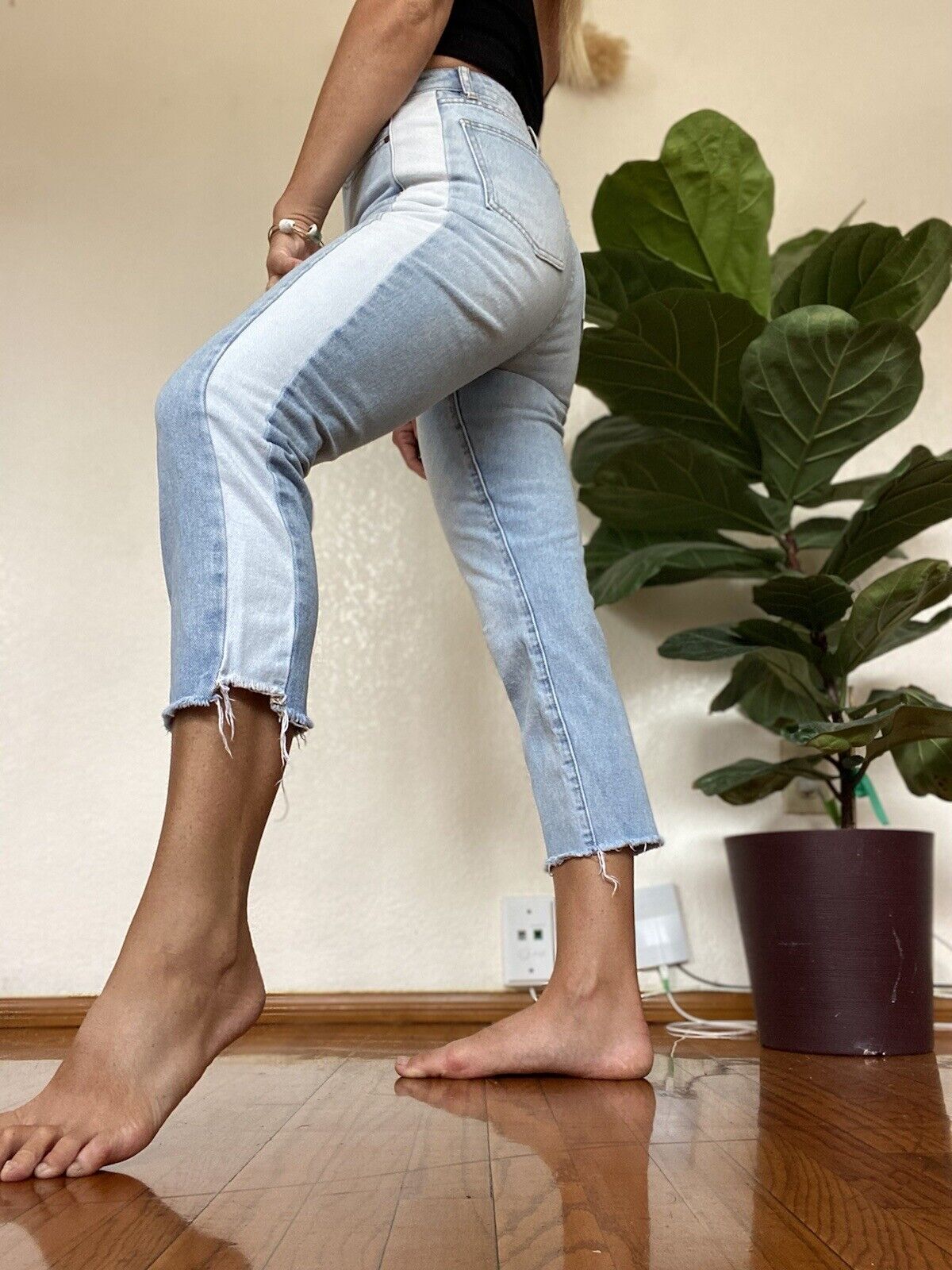 Blue Two Tone Cropped Mom Jeans - PacSun - Women’s 25