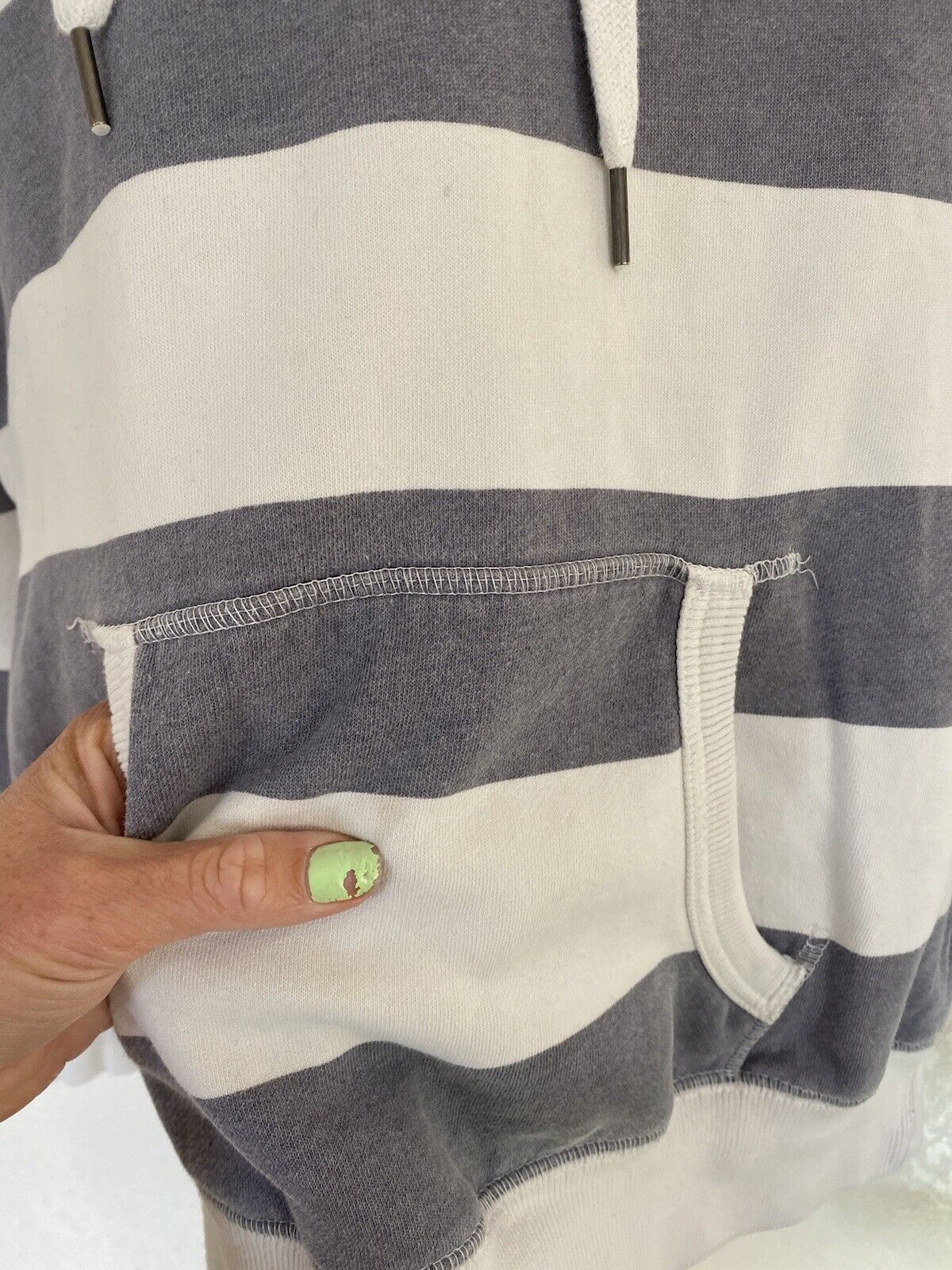 Blue and White Stripe Pullover Hoodie Sweatshirt - Ocean City - Women's Medium