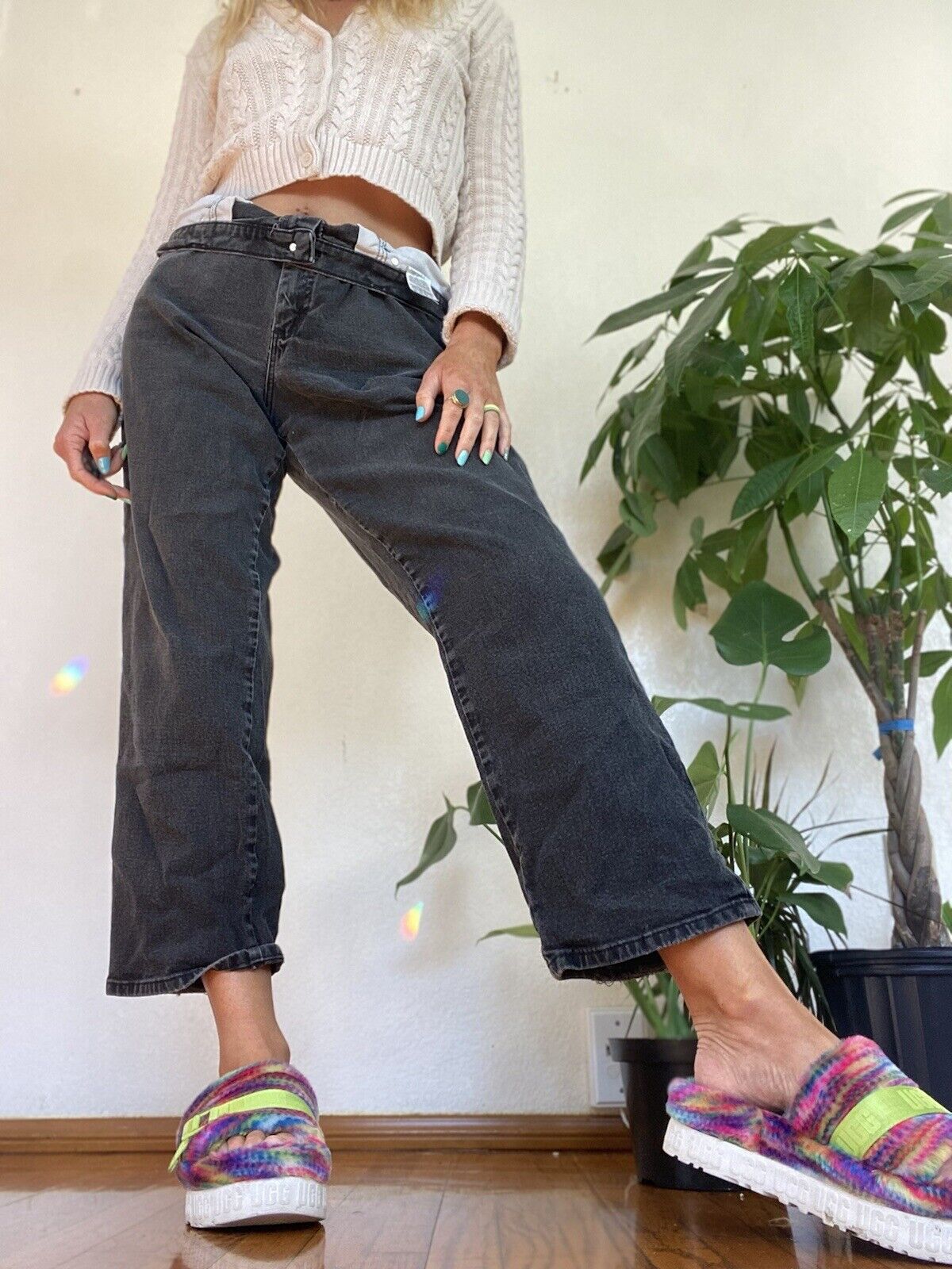 Black Straight Leg Jeans - Lee - 14 Short # 2203