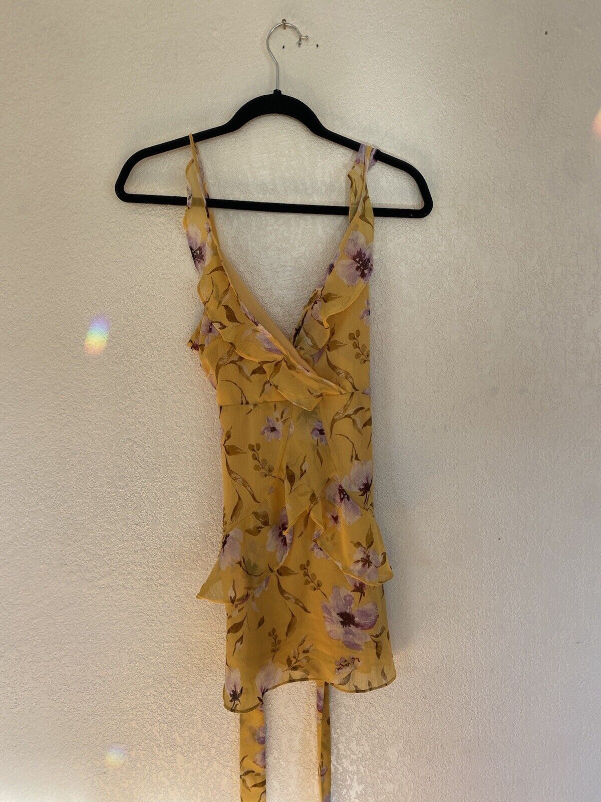 Yellow Floral Wrap Dress - Unbranded - Women's Small # 2196
