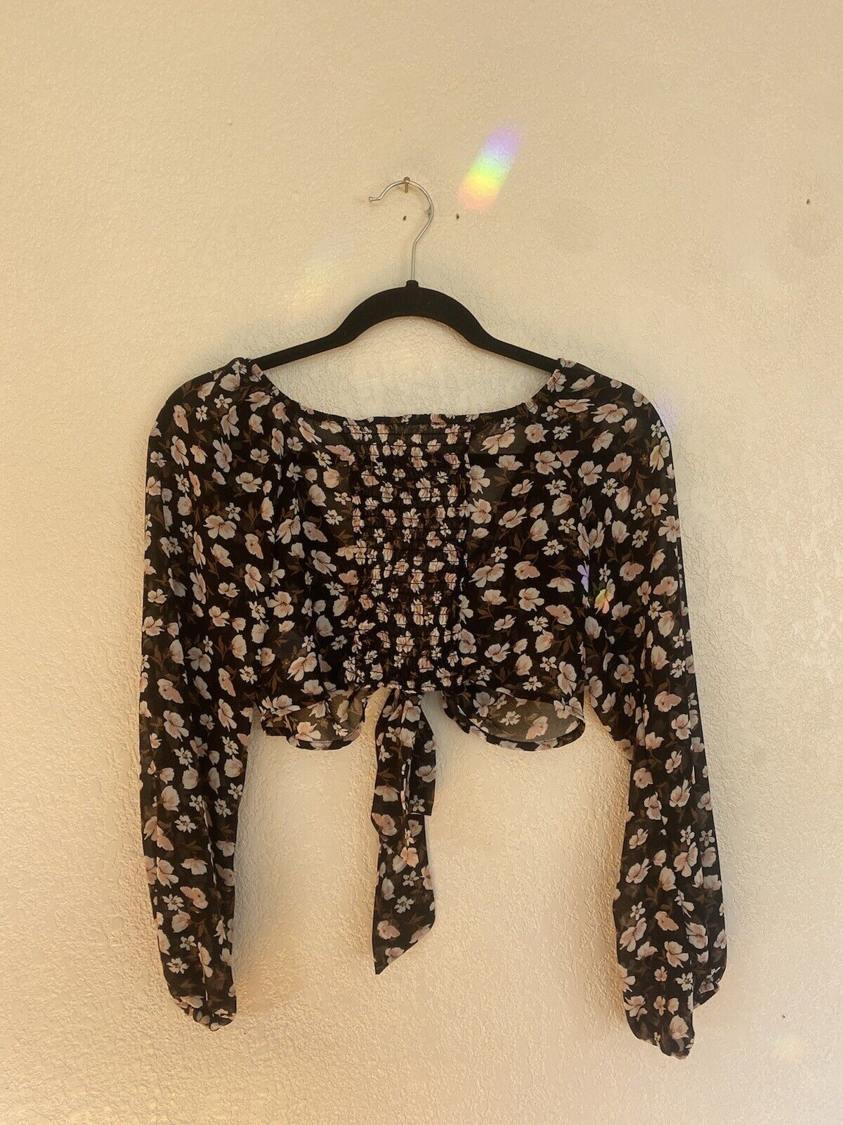 Brown Floral Tie-Front Top - Unbranded - Women's Small # 2185