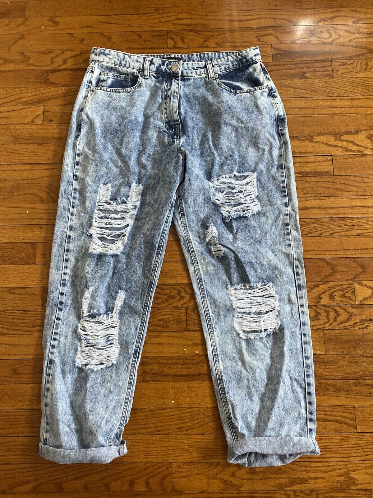 Blue Distressed Acid Wash Jeans - Parisian - Size 10