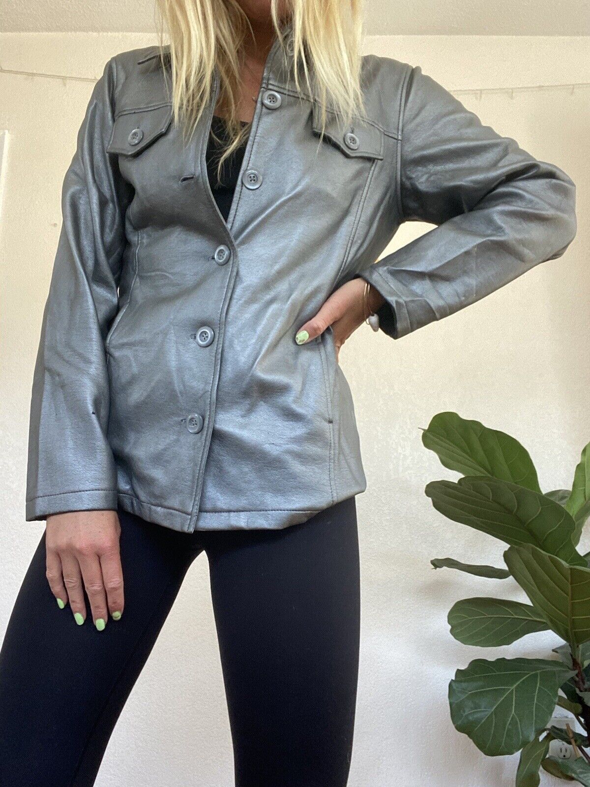Silver Faux Leather Jacket - B.B. Dakota - Women’s Medium