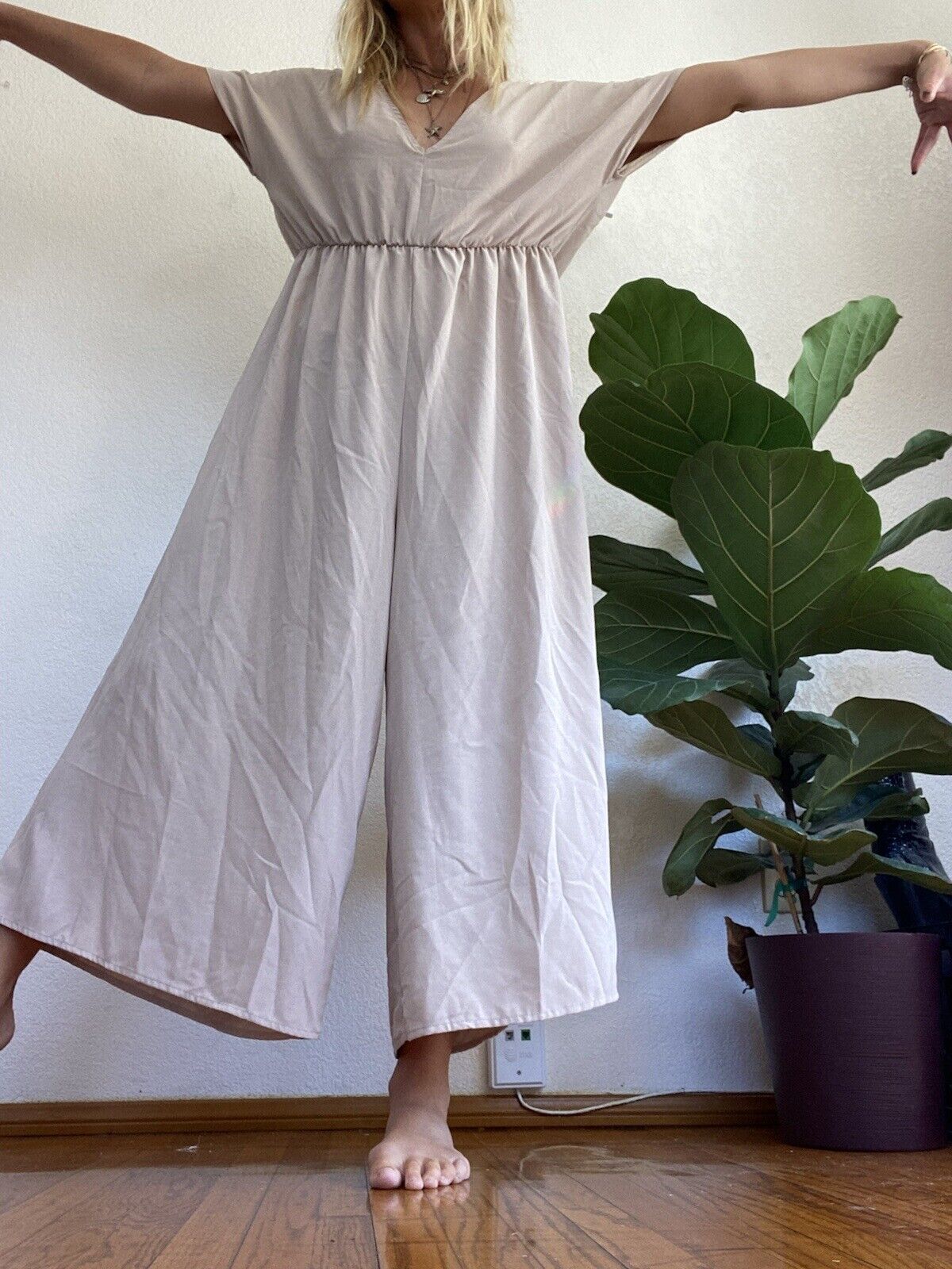 Short Sleeve Neutral Beige Jumpsuit - Unbranded - Women’s XL