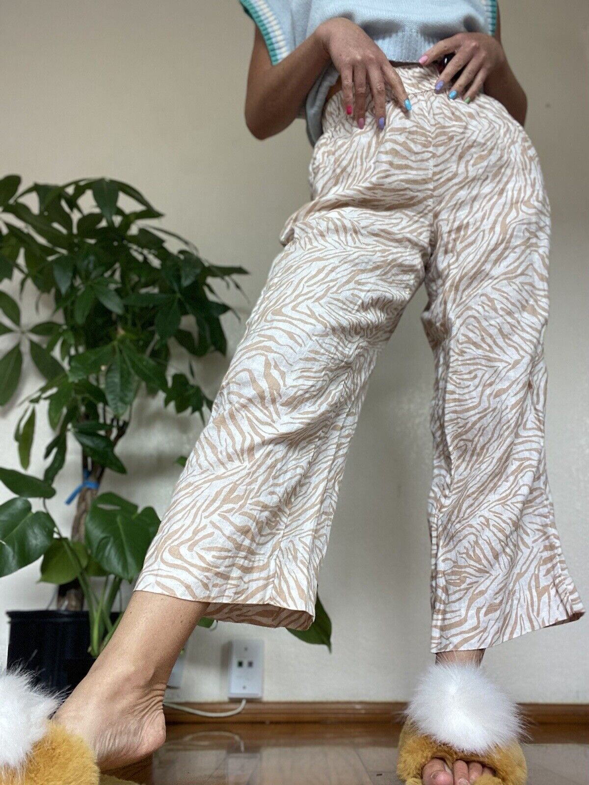 Zebra Print Linen Pants - Nicole Miller - Women’s Small # 2598