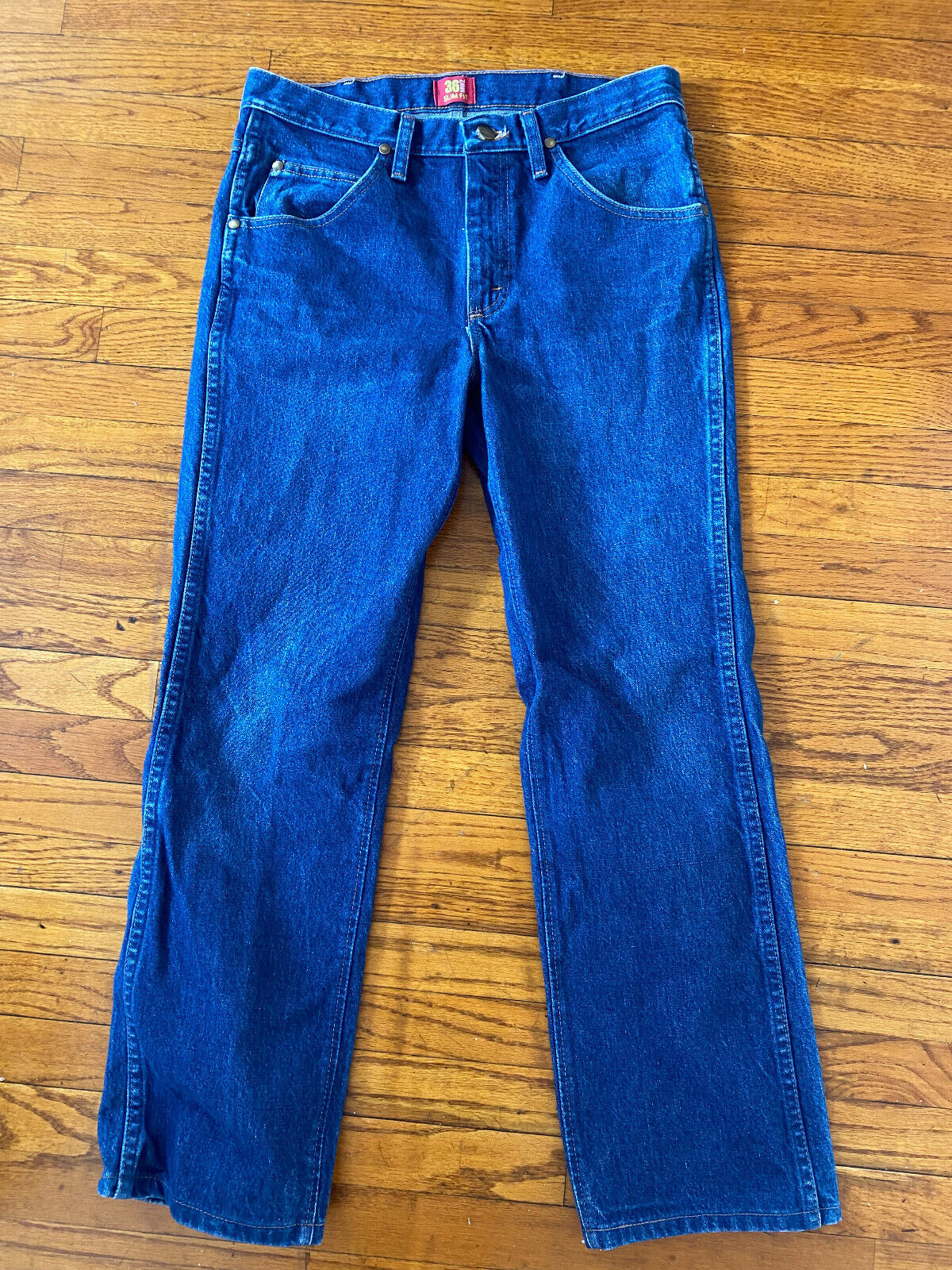 Blue Straight Leg Slim Fit Jeans - Wrangler - Size XS