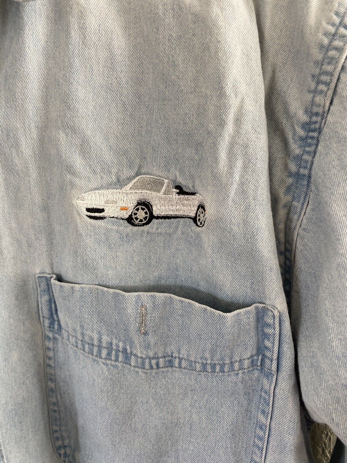 Vintage Denim Button Down with Car Detail - Unbranded - Men's Large
