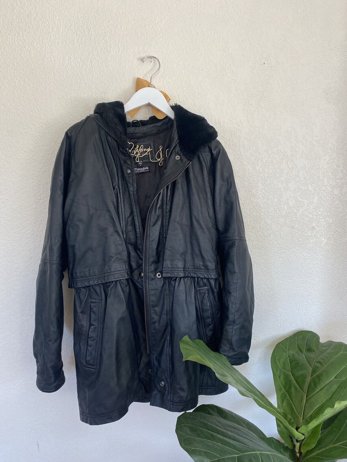 Heavy Duty Black Leather Coat - Wilson’s - Women’s Small