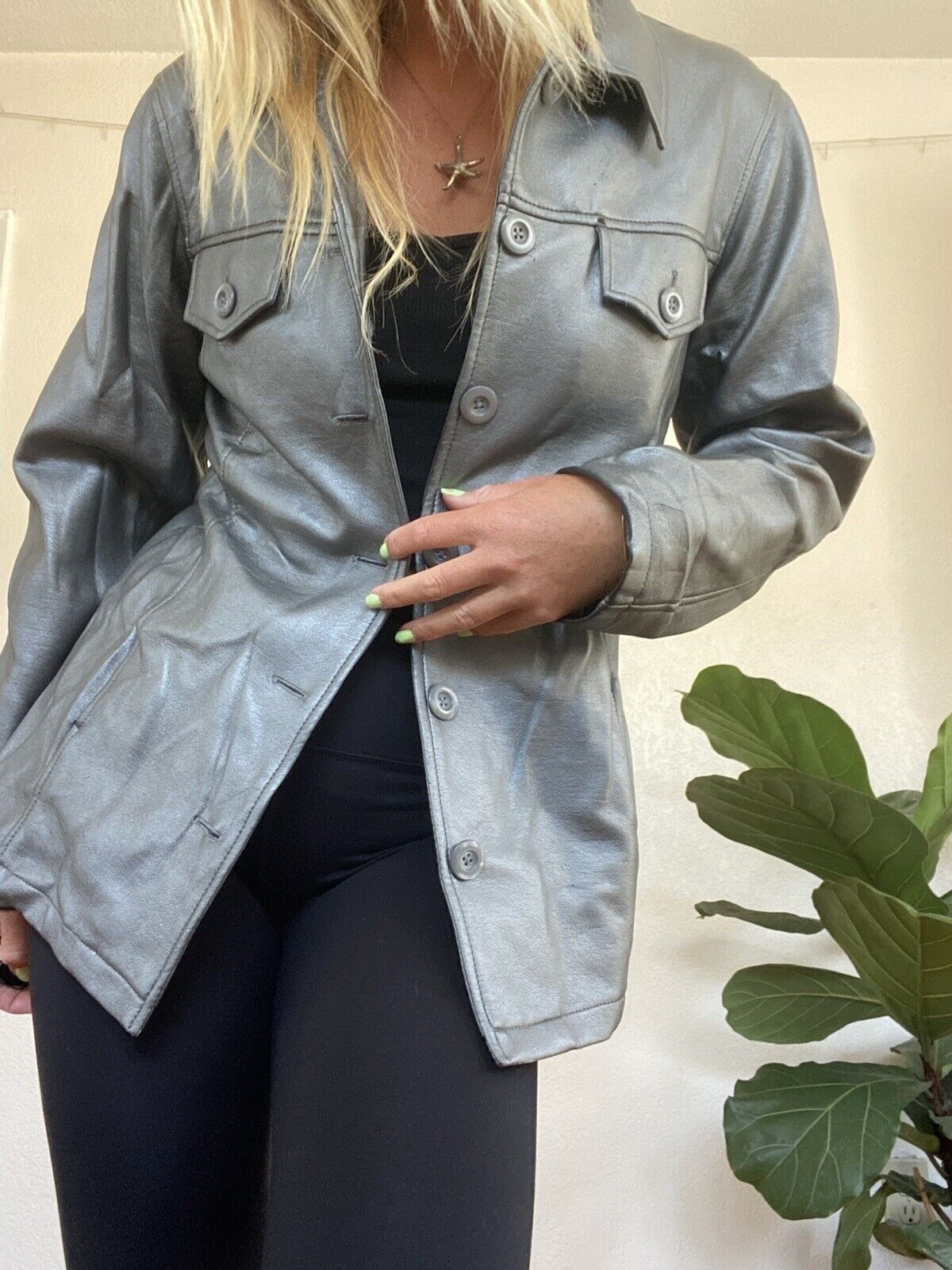 Silver Faux Leather Jacket - B.B. Dakota - Women’s Medium