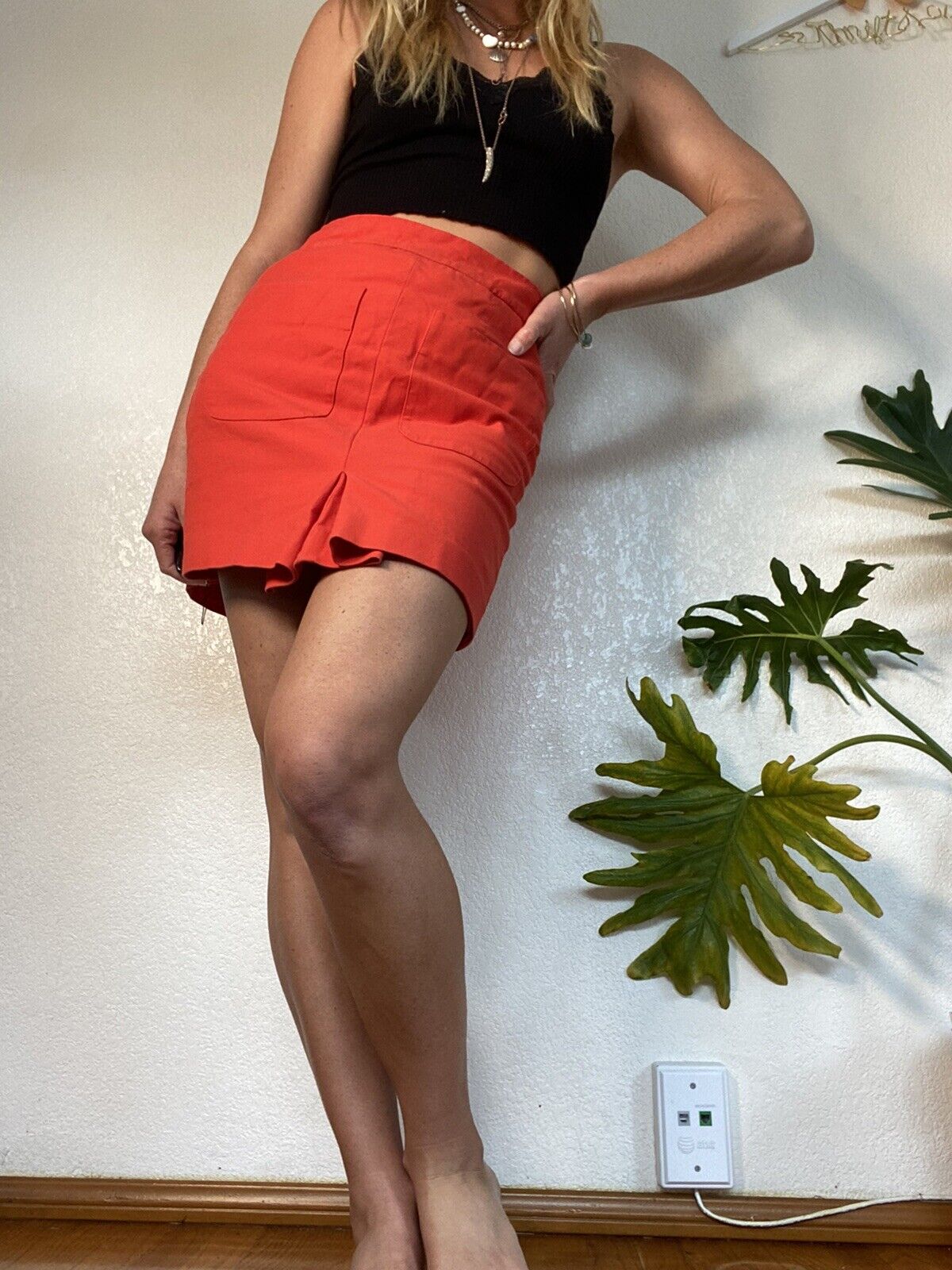 Womens Recent Ann Taylor Orange Front Pockets Career Mini Skirt Size 2