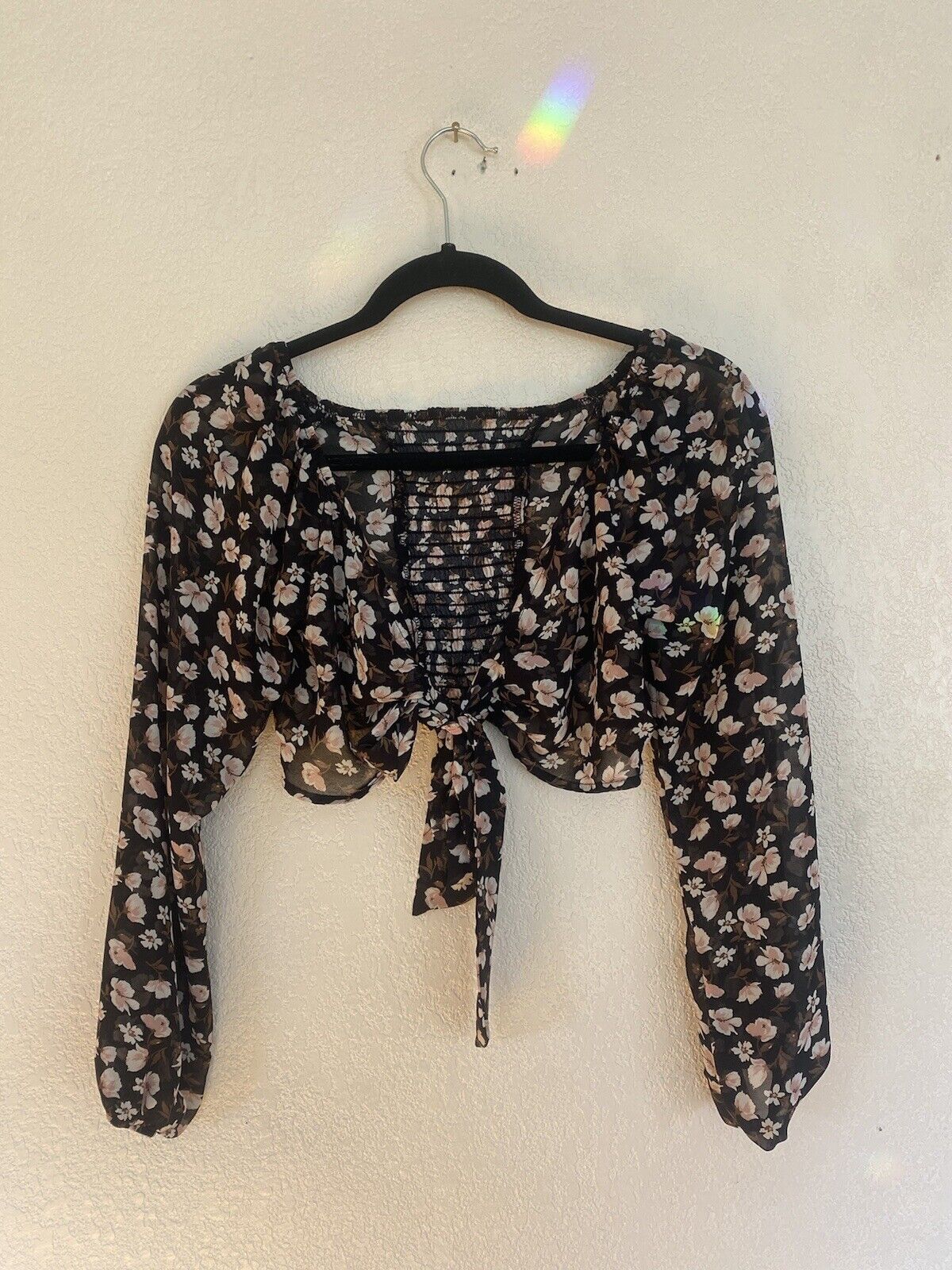 Brown Floral Tie-Front Top - Unbranded - Women's Small # 2185