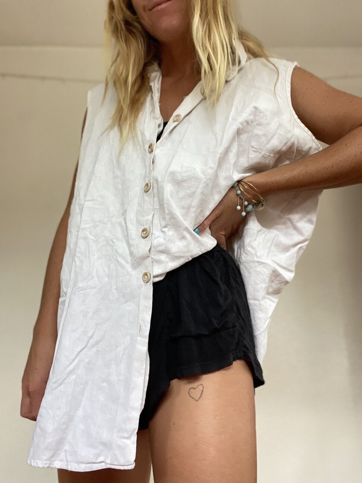 White Linen Button Down Shirt - Jacque & Koko - Size XL