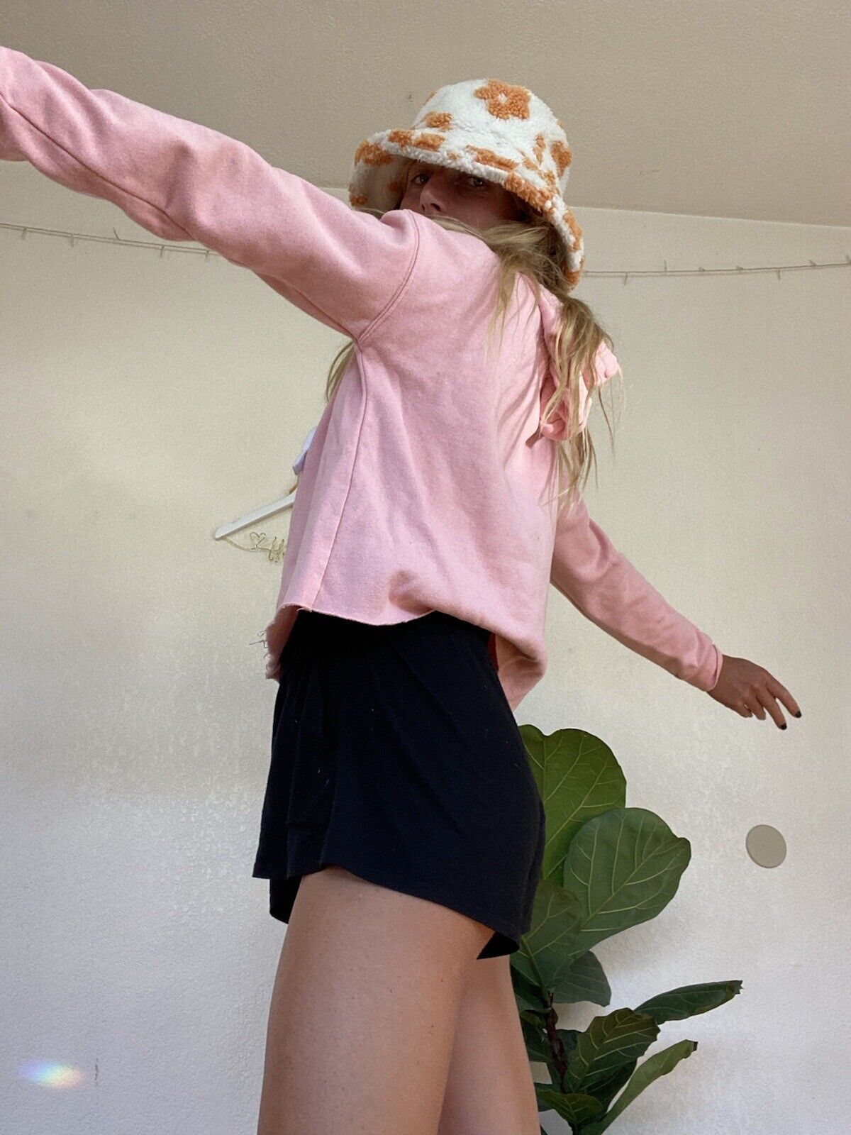 Pink Crop Top Hoodie Sweatshirt - Destined - Women’s Medium